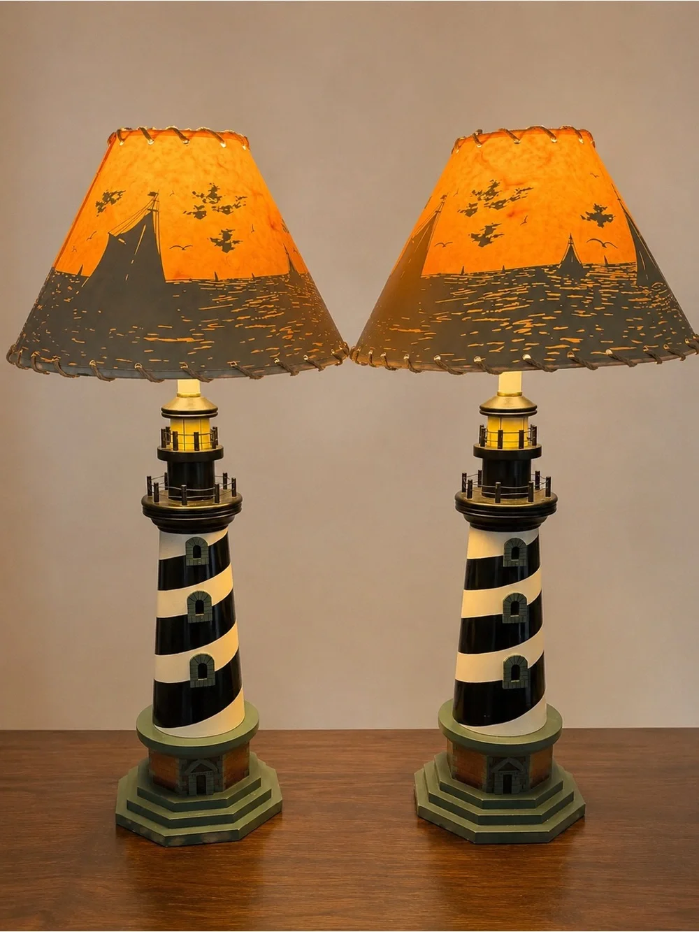 🌊Beautiful Lighthouse Table Lamp with Silhouette Lampshade- Coastal Accent